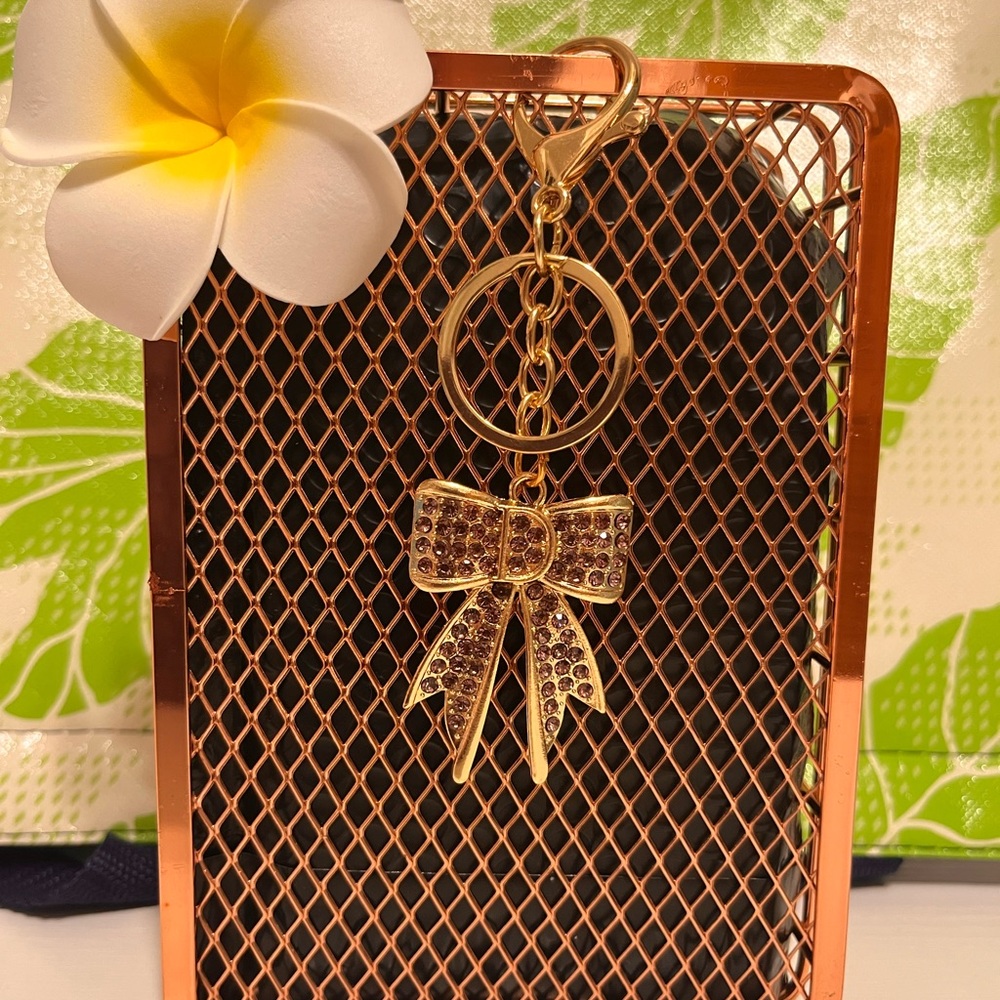 Gold Bow Keychain with Rhinestones